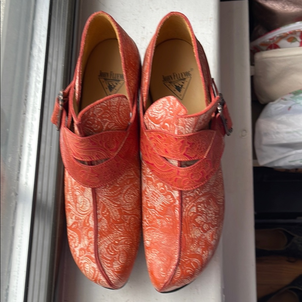 Red and Orange Patterned Heeled Shoes